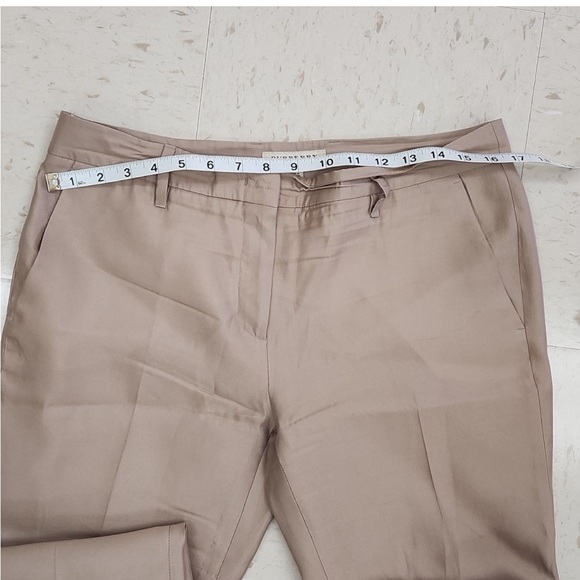 Burberry Tan Silk Blend Pants with Cuffed Ankle Trousers | Women's Size 8 - Picture 3 of 6